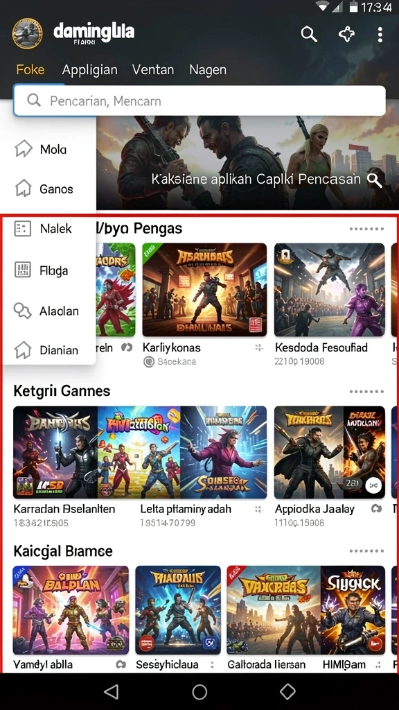 Screenshot pilihan permainan yang beragam dan seru.